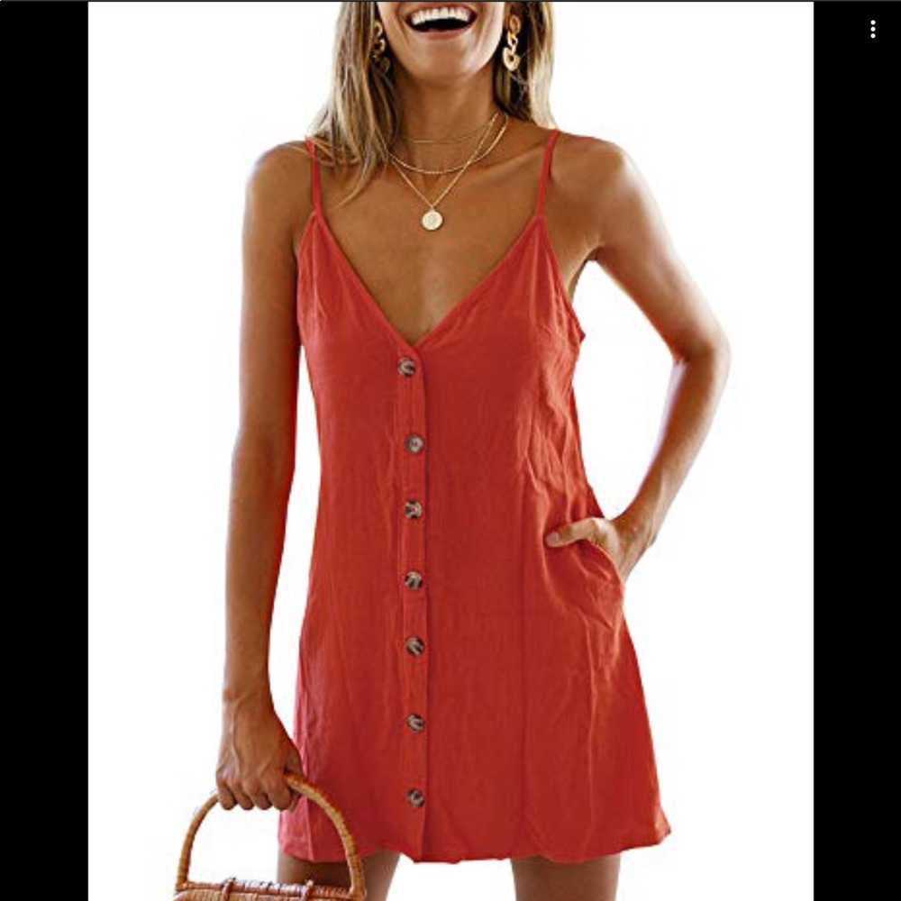 Orangeieee/Coral Colored Pink Lily Linen & Rayon pocket mini dress